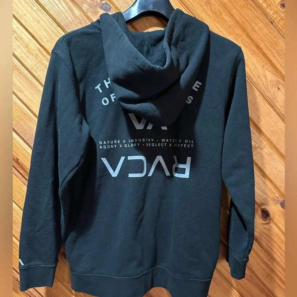 RVCA Black Hooded Zippered Cotton Long Sleeve Coat Jacket w/side Pocket